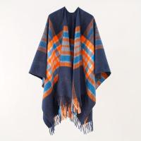 Elegante capa cortavientos con estampado a cuadros con borla, para mantener el calor en otoño e invierno, para actividades al aire libre - details 2