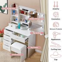 LED, tocador con espejo para maquillaje, 3 colores con brillo ajustable, mesa cosméticos con estantes ajustables, 6 cajones (131 x 80 x 36 cm) - details 3