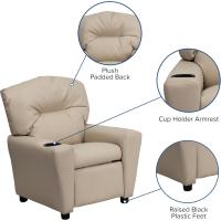 Chandler de Vinilo para niños reclinable con portavasos y reclinable de Seguridad, Silla reclinable contemporánea para niños, admite hasta 90 lbs, Beige - details 7