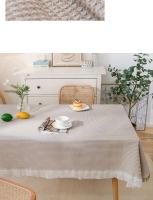 Mantel de rejilla tipo gofre con borde de borla, lino de algodón para uso doméstico y de camping, mantel rectangular circular para mesa central - details 14