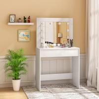 Luz LED y Espejo Gran Mesa Tocador con 2 Cajones y 3 Compartimentos Abiertos Mueble Dormitorio Estilo Morno - details 9