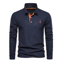 Polos hombre manga larga ropa hombre día del padre 2025 nuevos hombres ciervos bordado Polo camisas Color sólido manga larga negocios sociales hombre - details 1
