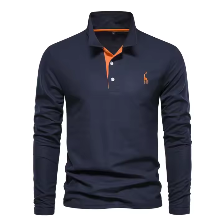 Polos hombre manga larga ropa hombre día del padre 2025 nuevos hombres ciervos bordado Polo camisas Color sólido manga larga negocios sociales hombre - 1