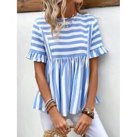 Nuevo Vestido camisero de verano para mujer, cuello redondo, manga con volantes, holgado, cómodo, a rayas - details 4