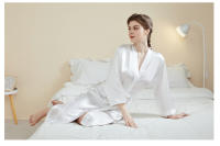 Pijamas de satén para el hogar para mujer, primavera y verano, mangas de nueve cuartos de lujo ligero, camisón largo y fresco, albornoz, ropa de estar, vestido sexy, buen sueño - details 2