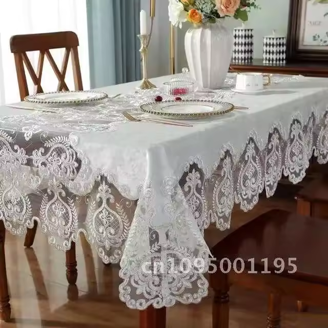 Rectángulo bordado de terciopelo de oro blanco, lujosa funda para mesa de comedor, mantel, corte, ENCE, TV, tocador, juego Antip - 1