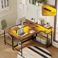 Forma de L con Tomas de Corriente y Luces LED, Escritorio Esquinero con Estantes, Reversible para Ordenador para el Hogar, Oficina, Dormitorio, Espacio Pequeño, 106,5 cm - details 39
