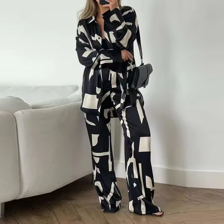 Conjunto de Pantalones de Moda para Mujer Ouwu Estilo Callejero de Otoño con Camisas de Manga Larga - 1