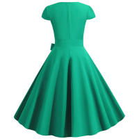 Vestido de fiesta de verano para mujer con cuello cuadrado sólido y cinturón - details 26