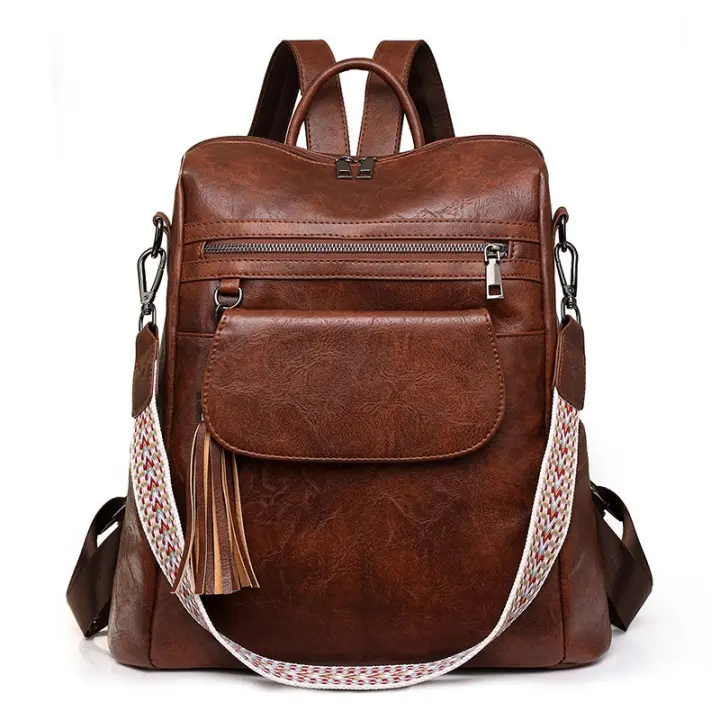 Mochila de cuero de las señoras,Diseño de moda,Bolso de hombro de las señoras,Mochila de viaje,Gran capacidad,Vintage,Bolsa Crossbody - 1
