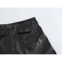 BUNO-falda de cuero para Mujer moda Otoño Invierno 2024 nuevo Flip Pocket Chic Mujer cintura alta elegante A-line Mini falda Mujer - details 3