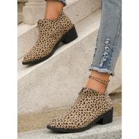 Botas Chelsea con estampado de leopardo estilo británico Color sólido punta puntiaguda Casual cremallera trasera zapatos de tacón bajo para mujer - details 5