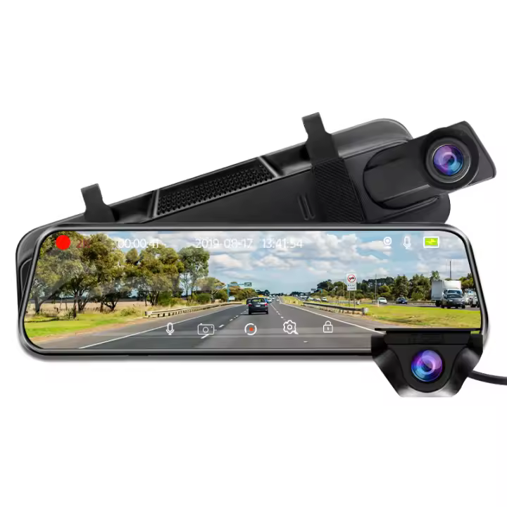 Cámara de grabación con resolución 1440P para espejo retrovisor de coche, grabadora de vídeo DVR con pantalla táctil de 9,66 pulgadas, WiFi, GPS, doble cámara, visión nocturna, E-ACE - 1