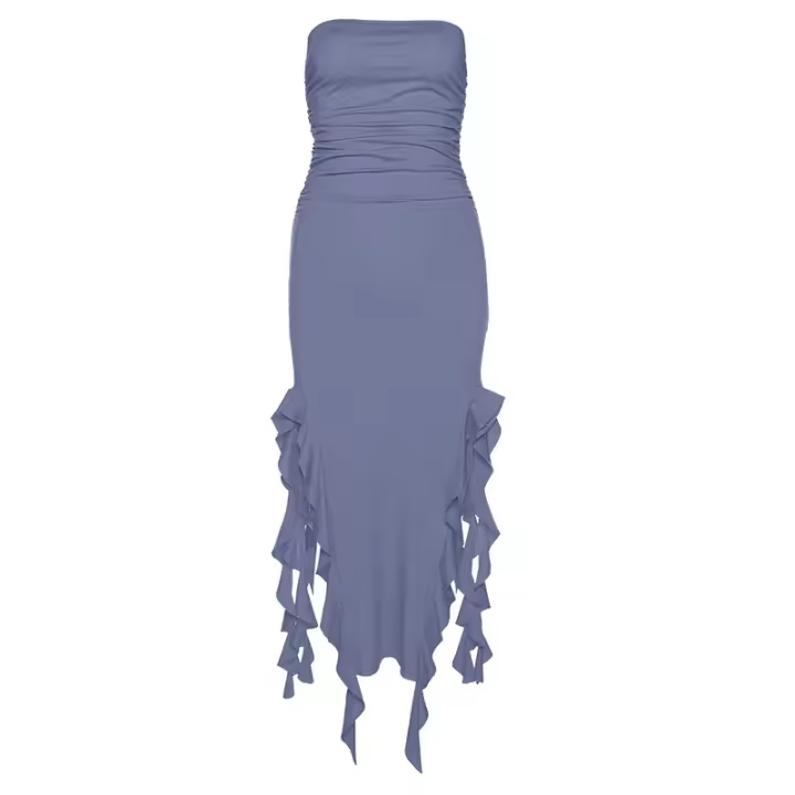 2025 estilo europeo y americano tendencia de moda de primavera ropa de mujer nuevo vestido delgado de cadera superior de tubo de hombro de una palabra - 1