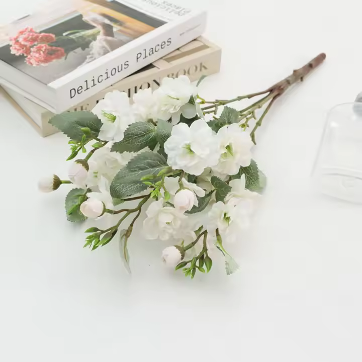 5 cabezas de rosas artificiales, flores elegantes de plástico, ramo de rosas de seda hecho a mano, plantas falsas de tacto Real, fiesta de boda, pared, balcón - 1