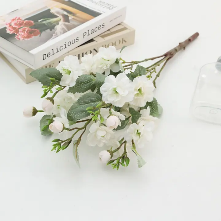 5 cabezas de rosas artificiales, flores elegantes de plástico, ramo de rosas de seda hecho a mano, plantas falsas de tacto Real, fiesta de boda, pared, balcón - 1