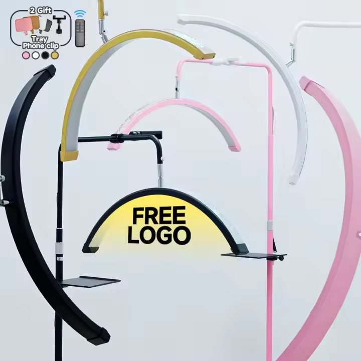 2025 Lámpara de pie con junta en U curvada moderna de 23 pulgadas y 45 W con logotipo personalizado gratuito para tatuajes de cejas y extensiones de pestañas con iluminación de calidad de salón - 1
