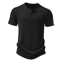 Camiseta de manga corta para hombre, camisa de Color sólido, tres botones, antitira, Henry, novedad de verano - details 2