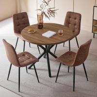 Juego de Comedor de Mesa Redonda 100cm con 4 Sillas Conjunto de Mesa y Sillas de Comedor, Cocina y Salón (Madera Oscura+Marrón Claro (PU)) - details 1