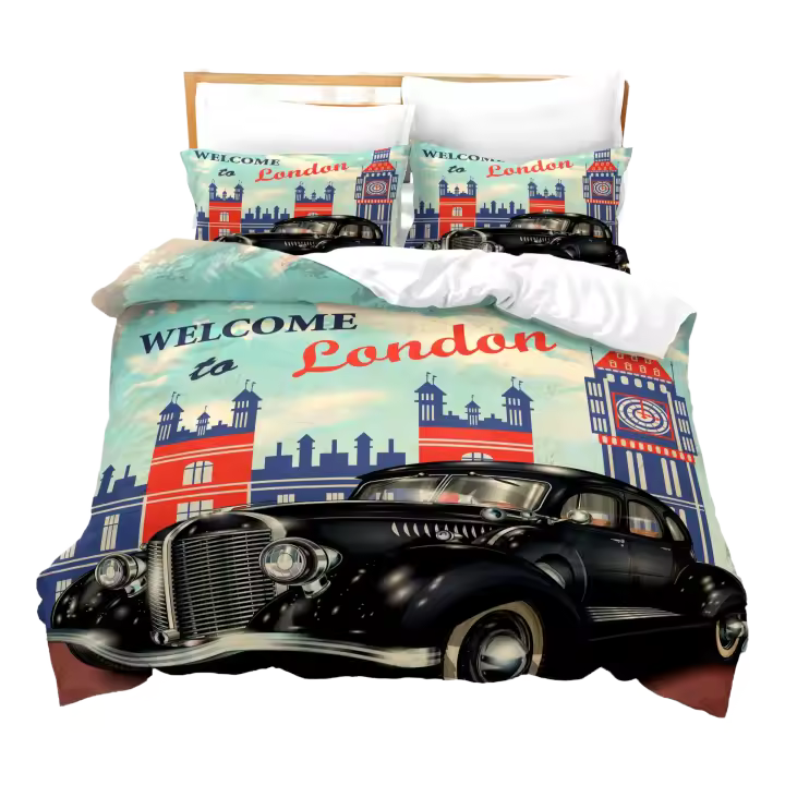 Juego de Ropa de Cama de Coche Clásico de Poliéster Diseño Nostálgico de Carreras Americanas Tradicionales para Chicos y Adolescentes - 1
