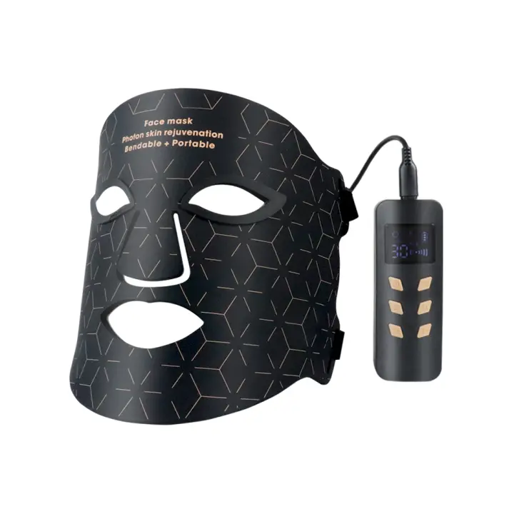 Máscara de terapia de luz roja, dispositivo antienvejecimiento de máscara facial LED de silicona en 4 colores, máscara de terapia de luz facial LED para rejuvenecimiento antienvejecimiento (negro) - 1
