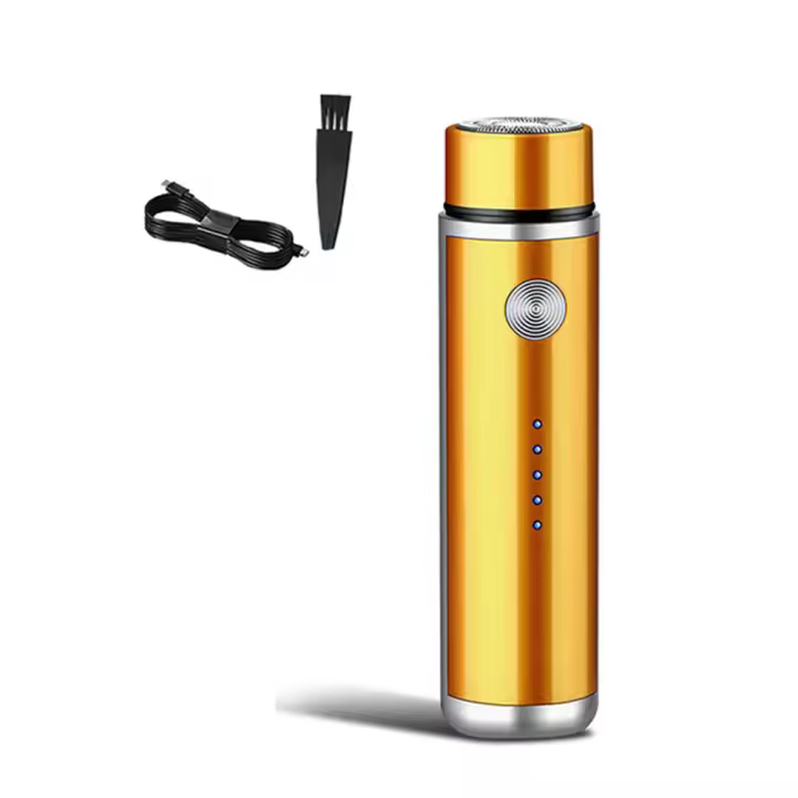 Mini Afeitadora eléctrica portátil para hombres, recortadora de barba lavable, recargable por USB, afeitadora facial dorada - 1