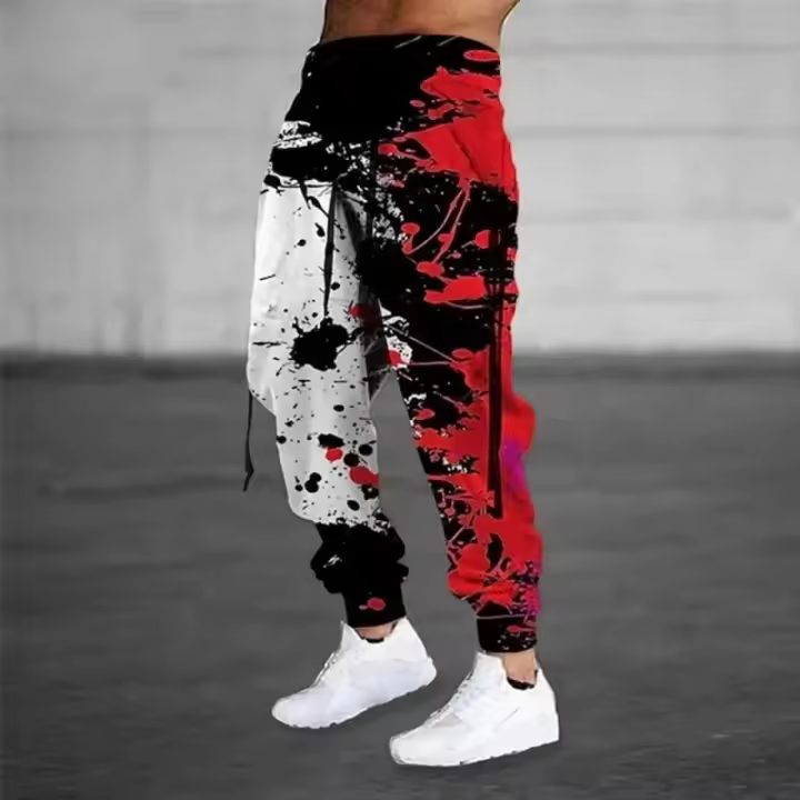 Pantalones largos informales con cordón de grafiti Ropa de moda urbana casual para hombre - 1