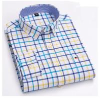 Camisa a cuadros con botones de manga larga 100% algodón para hombre, camisas Oxford a rayas a cuadros con un solo bolsillo en el pecho para trabajo, informales, de ajuste estándar - details 18