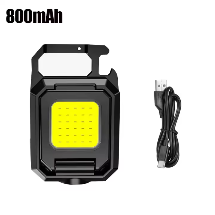 Mini linterna llavero luz COB luz de trabajo lámpara recargable USB con 90 °     Luces laterales plegables Linterna superbrillante - 1