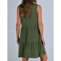 Vestido casual de verano para mujer, sin mangas, con cuello en V, camiseta, vestido de verano, mini vestidos de vacaciones en la playa - details 12