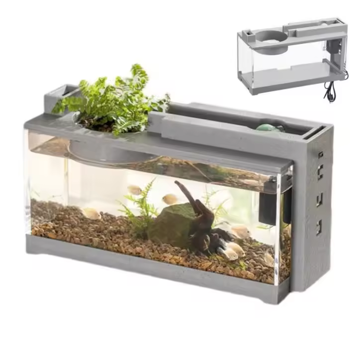 Paisaje de agua corriente, pecera, filtro silencioso, acuario pequeño creativo con bomba de agua, luz de gran capacidad - 1