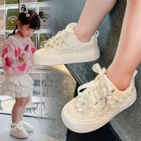 Zapatos casuales para niñas 2025 Zapatillas de deporte de princesa con flores de perlas y diamantes de imitación para niños - details 4