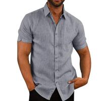 Camisas de Lino y Algodón para Hombre Camisas Informales de Manga Corta, Blusas Sólidas con Cuello Girado, Camisas Formales de Playa, Ropa de Verano - details 1