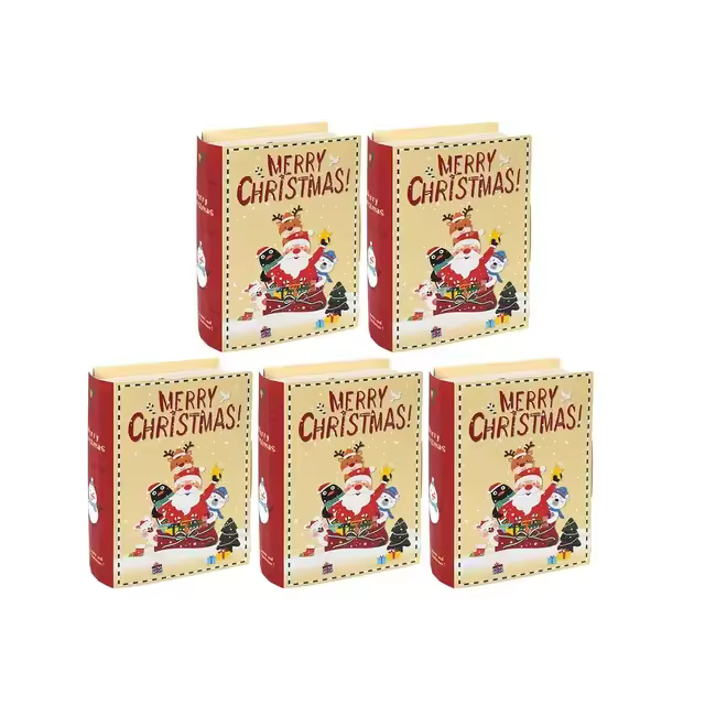 Cajas de Dulces en Forma de Libro Navideño 5Pcs Empaquetado de Regalos de Navidad para Fiestas de Cumpleaños Suministros de Decoración de Navidad - 1