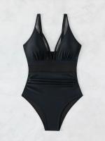 Bañador negro de una pieza para mujer, traje de baño de realce con Control de barriga, Tankini de una pieza - details 5