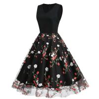 Elegante Vestido Largo Retro con Encaje Bordado Vestido de Fiesta para Mujeres con Cuello en V - details 2