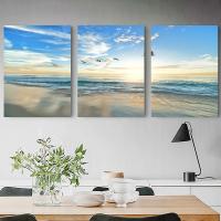 Pintura en Lienzo de Paisaje de Sol de Playa y Bosque de Niebla de DHROOM Set de 3 Piezas Decoración Moderna para Sala de Estar del Hogar con Poster de Arte de Pared - details 1