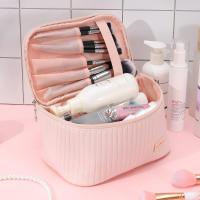 Bolsa de maquillaje rosa, bolsa de cosméticos de viaje de gran capacidad, organizador de artículos de tocador portátil, impermeable, multifunción, multicapa - details 4
