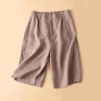 Pantalones cortos de lino de verano para mujer, pantalones cortos blancos informales con cintura elástica, pantalones cortos lisos básicos sueltos de pierna ancha de algodón y lino para mujer, pantalones cortos de cintura alta - details 1