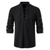 Nueva blusa informal para hombre, Tops de lino y algodón, camiseta de manga larga, camisas de Yoga Vintage con tapeta inclinada para primavera y otoño - details 18