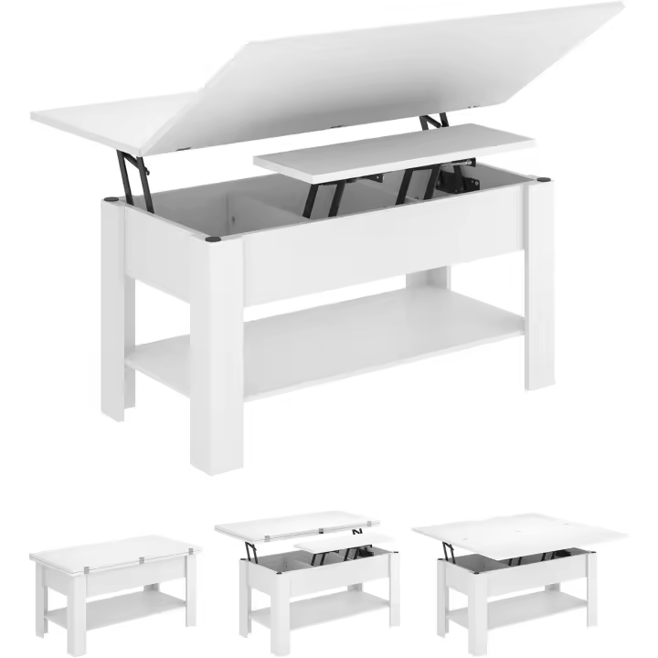 Mesa de Almacenamiento Oculto Regulable en Altura 3 en 1 Multifunción Diseño Blanco - 1