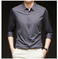 Camisa de Manga Larga Elástica Sin Arrugas para Hombres Ropa de Negocios Casual Color Sólido - details 4