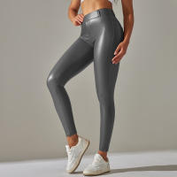 Nessaj-pantalones de piel sintética de terciopelo fino para mujer, leggings de cuero PU ajustados, sexy, con bolsillo, Otoño e Invierno - details 15