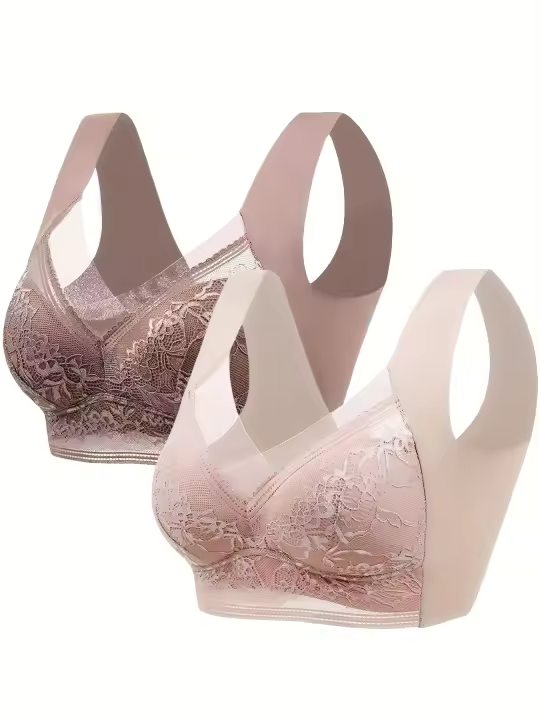 Sujetador Deportivo Para Mujer, Conjunto De 2 Piezas, Encaje De Cobertura Completa, Cómodo Y Transpirable, Bralettes Push-up - 1