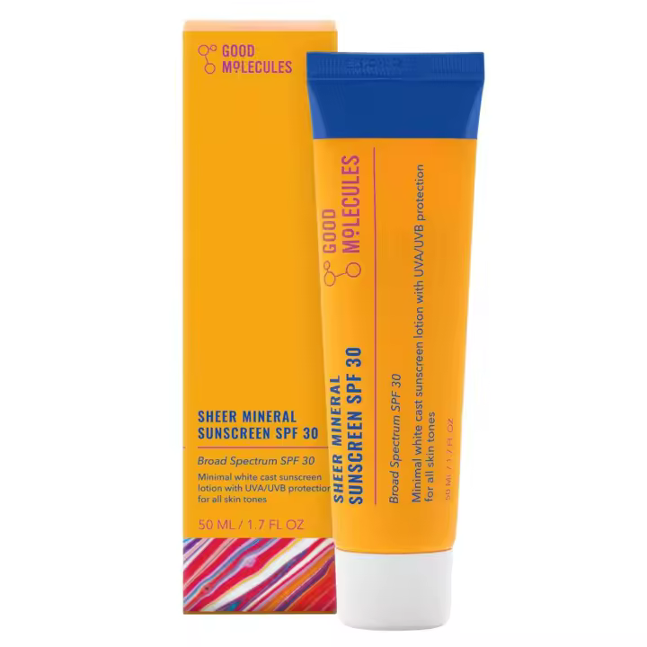 Good Molecules Sheer Mineral SPF 30 Protector solar mínimo de óxido de zinc Whitecast con ácido hialurónico, seguro para arrecifes, protección UVA/UVB - - 1