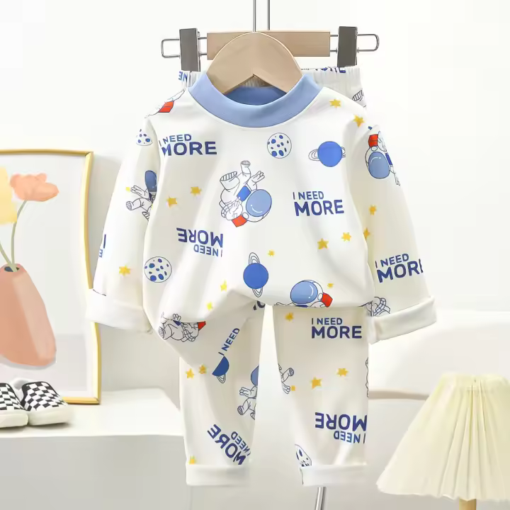 Pijamas cálidos de oso de dibujos animados para niños en otoño, ropa de dormir para niños y niñas, conjunto de ropa interior desechable - 1