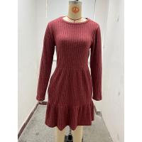 Vestido de manga larga con suéter hasta la rodilla informal con bolsillo y cuello redondo para mujer - details 1