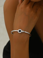 Gold opening black titanium steel Roman digital bracelet for women's jewelry - details 1