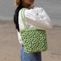 Bolso de Playa de Paja Tejido con Diseño de Flor Hueca Ligero, Duradero, Cierre de Cremallera, Perfecto para Fiestas de Verano y Salidas - details 7