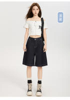 Pantalones Vaqueros Blancos de Tenis de Cinco Puntos para Mujer, Verano 2025, Nuevo Tejido de Tenis de Triple Capa, Cintura Alta, Pierna Ancha y Holgada - details 14
